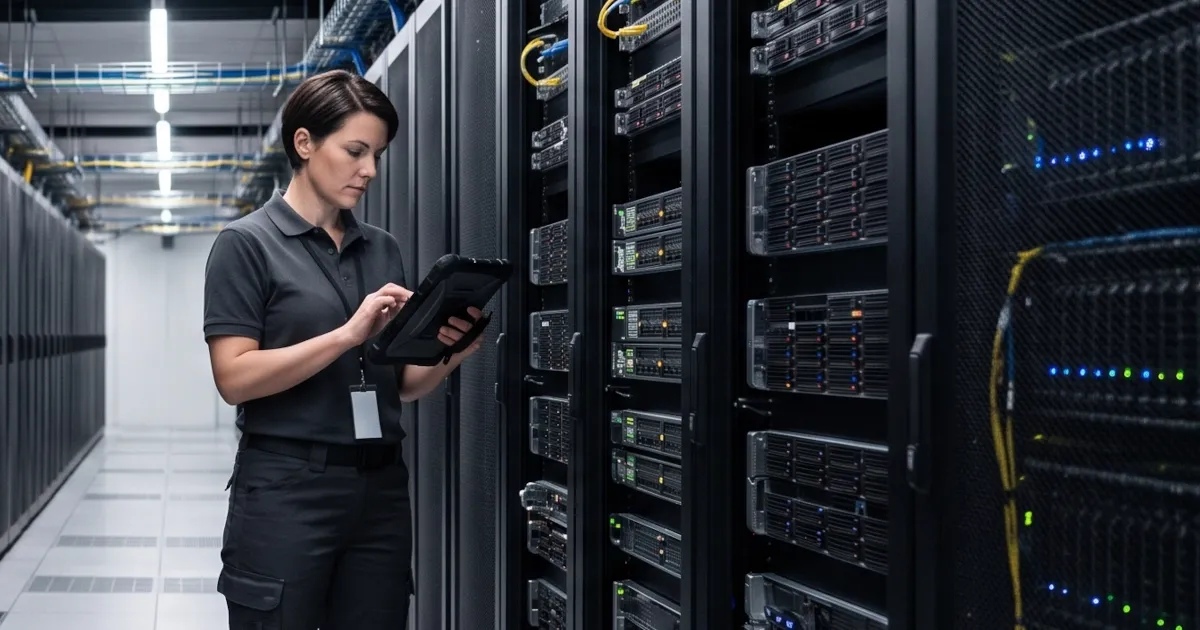 Data center server racks representing IBM iSeries and AS/400 hardware maintenance