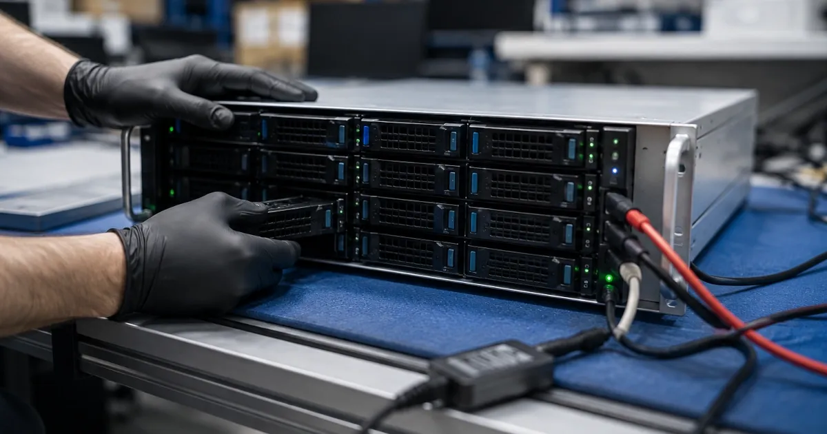 Server rack showing storage drive tiers representing hot, warm, and cold workload placement
